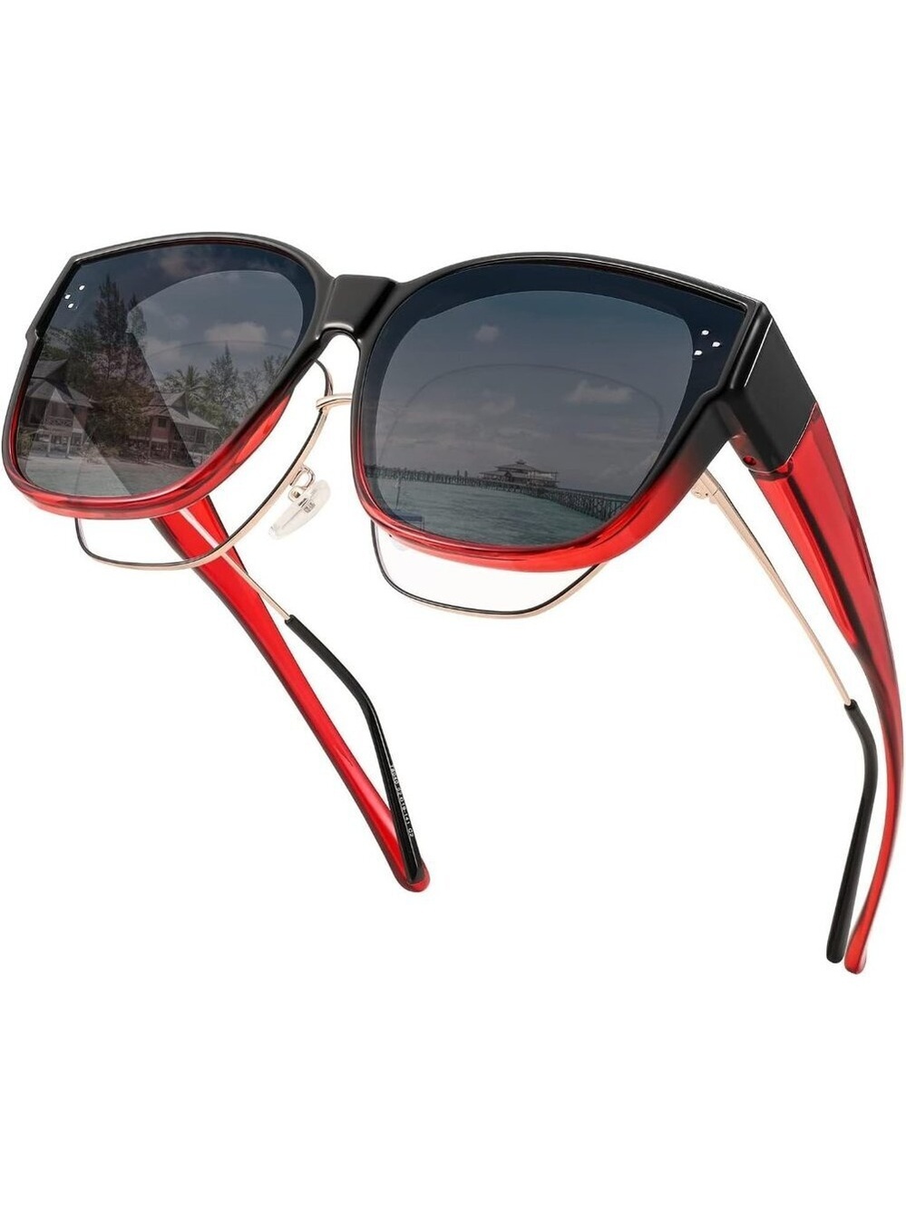Women's Wine Frame & Grey Lens Oversized Stylish Cat Eye Wear Over Glasses